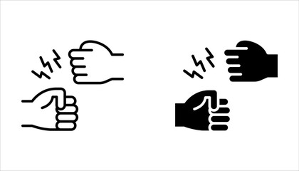 Fist bump line icon set. Handshake, partnership symbol on white background