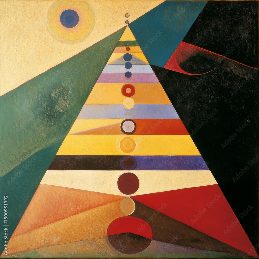 Aufkleber Abstract Geometric Progression: Triangular Layers and Concentric Circles in a Harmonious Composition