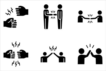 Fist bump line icon set. Handshake, partnership symbol on white background
