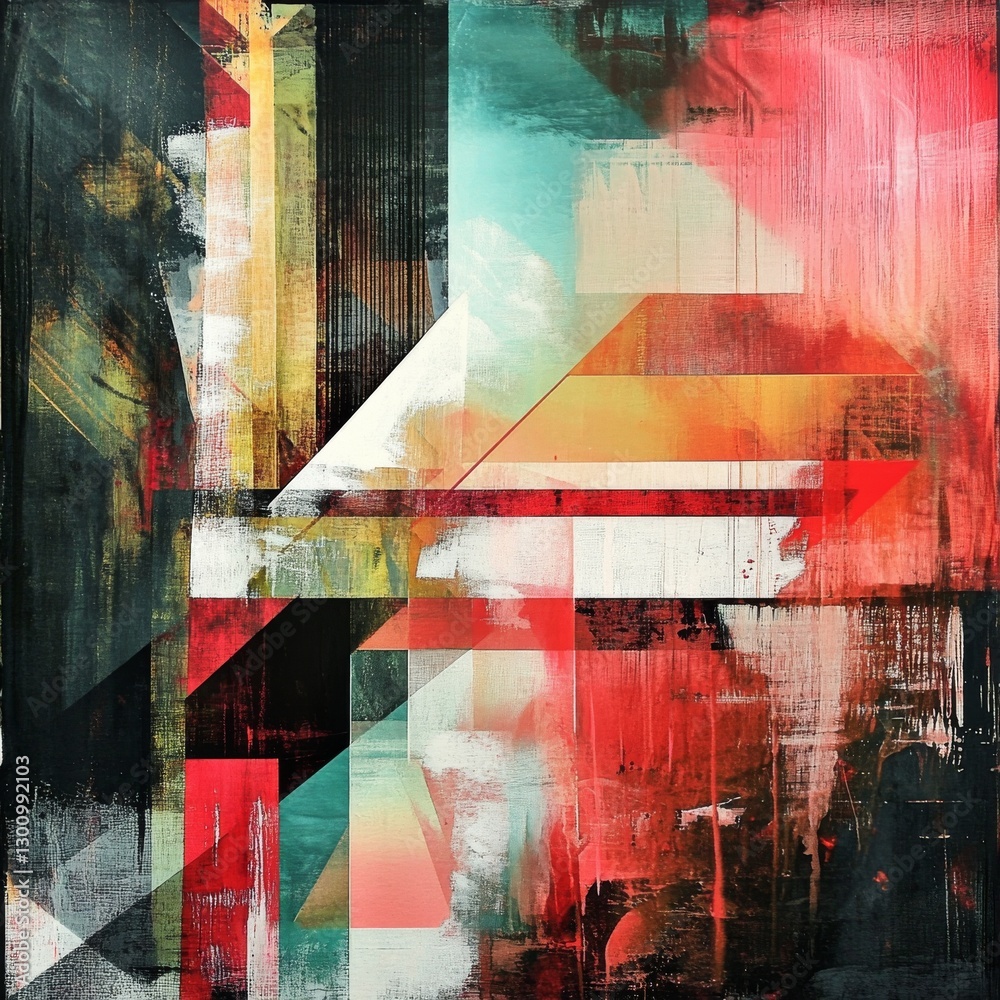 Aufkleber abstract geometrics: a dynamic composition of lines, colors, and textures in a bold modern design