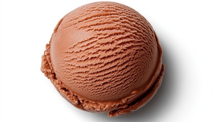 Overhead Shot of a Single Scoop of Rich Brown Chocolate Ice Cream on White Background