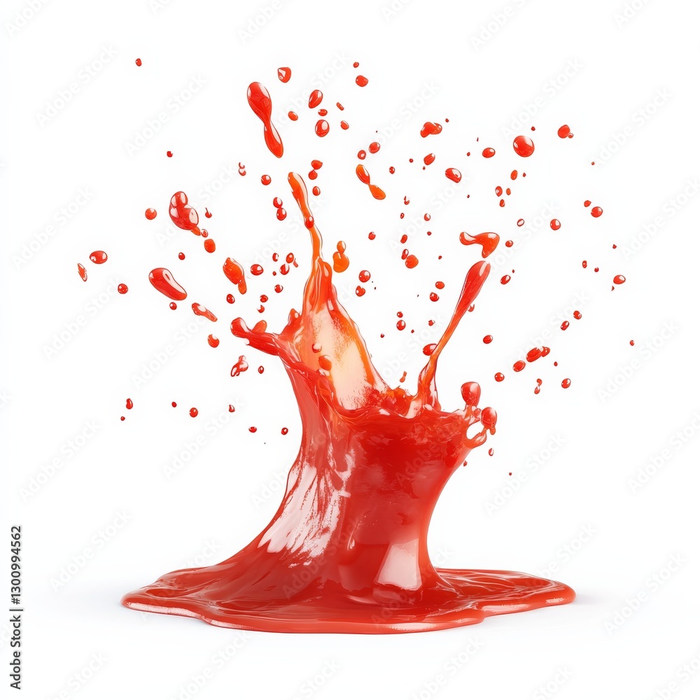 Poster vibrant red liquid splash: a dynamic display of fluid motion against a clean white backdrop, capturi