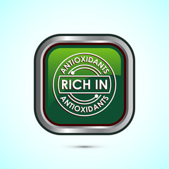 Rich in antioxidants icon design illustration. Antioxidant rich food label sign symbol, Green color square button design