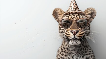 Leopard celebrates with tiger and lion in a festive party jungle setting fun content playful viewpoint