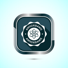 Rich in antioxidants icon design illustration. Antioxidant rich food label sign symbol, Gray color shadow button design