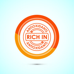 Rich in antioxidants icon design illustration. Antioxidant rich food label sign symbol, Orange color button design