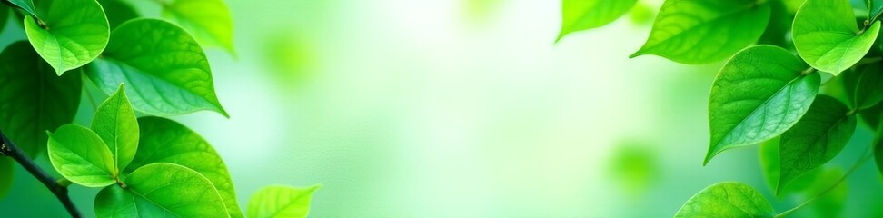 Close-up of vibrant green leaves in the corners of a frame, fresh, plants