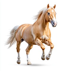 Fototapeta premium Palomino Horse Running on White Background