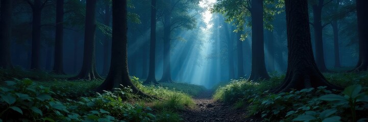 Obraz premium A forest floor bathed in moonlight and shadows, forest, shadows, moonlight