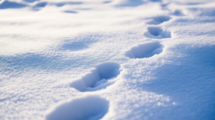 Naklejka premium Delicate feline paw prints trail across the pristine snow, each impression a quiet reminder of a cat’s curious journey.