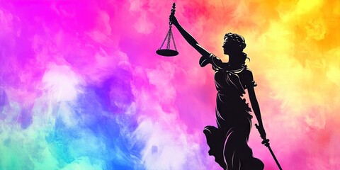lady justice holding the blind scale of justice on colorful smoky background
