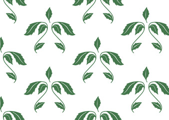 Seamless floral pattern with lush Green Leaves and natural Branches. Hand-drawn botanical ornament for textile, wallpaper, wrapping. Flat elegant vector illustration.