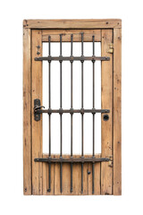 Rustic Wooden Door with Iron Details On transparent background