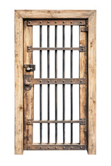 Rustic Wooden Door with Iron Details On transparent background