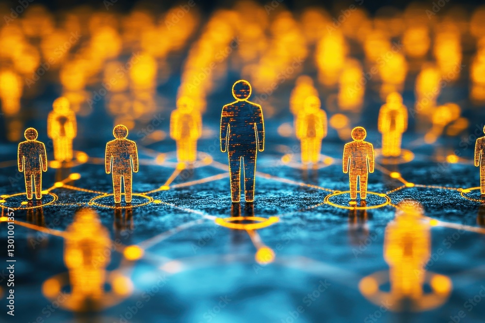 Wall mural abstract representation of social network connections with glowing figures symbolizing communication