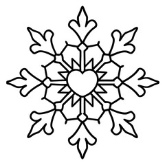Heart-shaped snowflake line art vector