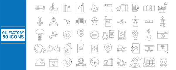 Oil Factory Icons. Easy To Edit. EPS 10