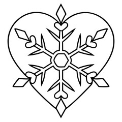 Heart-shaped snowflake line art vector
