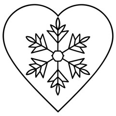 Heart-shaped snowflake line art vector