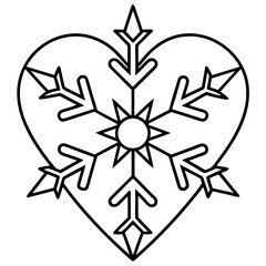 Fototapeta premium Heart-shaped snowflake line art vector