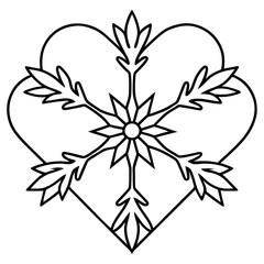 Heart-shaped snowflake line art vector