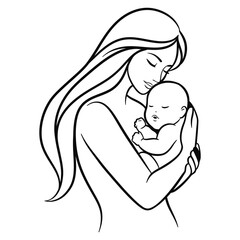 Happy Mother's day means Mother's Love line art vector with white background