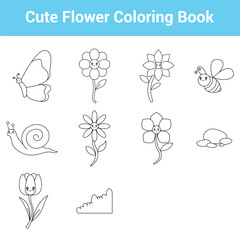 Cute Flower Coloring Book. Easy To Edit. EPS 10
