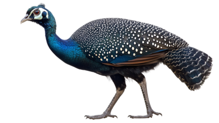 Guineafowl bird png with detailed plumage isolated on transparent background, ideal for wildlife illustrations, nature-themed projects, and ornithology studies.