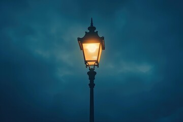Pixel Perfect Image of Lamp Post with Illuminated Light Fixture Standing Tall at Night