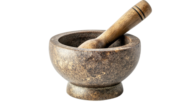 High-resolution mortar isolated on transparent background for culinary design, food preparation concepts, and kitchen decor projects featuring traditional cooking tools.
