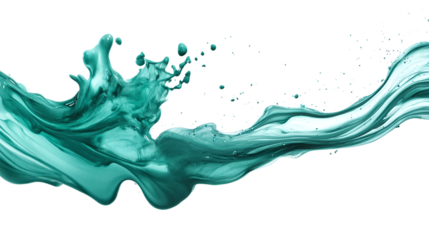 Versatile green cream liquid paint ink splash swirl wave on transparent background, png cutout with multiple design variations for graphic design mockups and art projects.