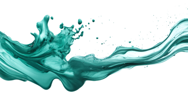 Versatile green cream liquid paint ink splash swirl wave on transparent background, png cutout with multiple design variations for graphic design mockups and art projects.