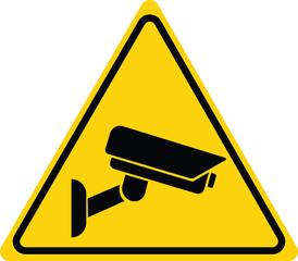 Security camera icon, video surveillance, cctv sign.Yellow rhombus symbol indicating camera operation. Warning monitoring, safety home protection system surveillance camera sign