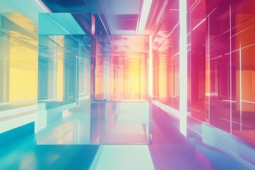 Abstract Structure with Geometric Shapes and Vibrant Lighting Effect