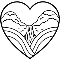 Line Art Harmony Heart and Waterfall Connection