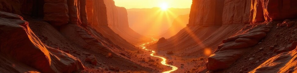 Naklejka premium Golden sunlight filters through a narrow canyon, majestic, filter, canyon