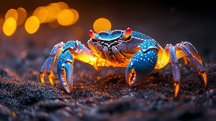 Glowing Crabs Scuttling Along the Vibrant Ocean Floor at Night