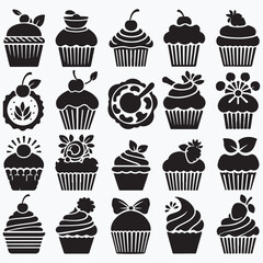 set of cupcakes design on a white background