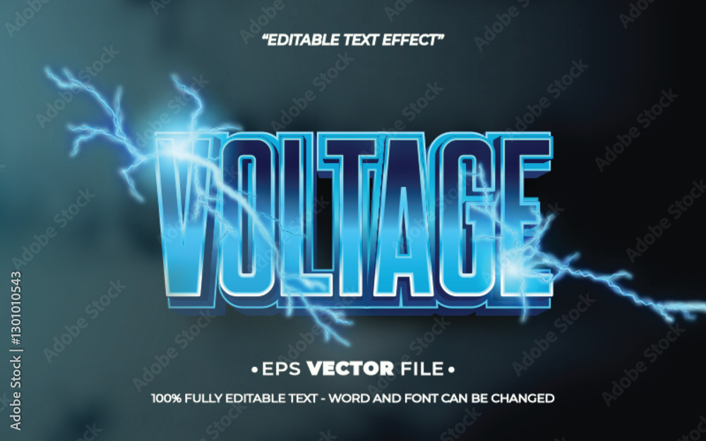 Poster voltage editable text effect vector template with 3d style