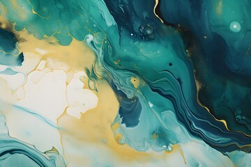 Fototapeta premium Abstract green and yellow background. green and black and gold liquid texture. 
