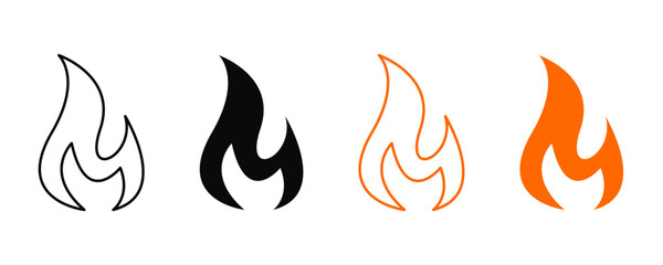 Fire flame icon. Burning symbol set. Fire heat silhouette. Vector illustration