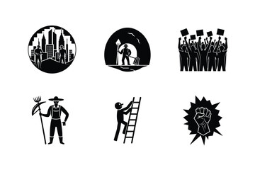 Social Justice Icons Protest, Labor, City, Equality, Struggle