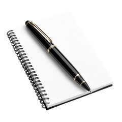 A Sleek Black Pen Resting on a Notebook Isolated on Transparent Background