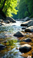 Ancient river rocks protruding from Vistula Riverbed, sediment, riverbed