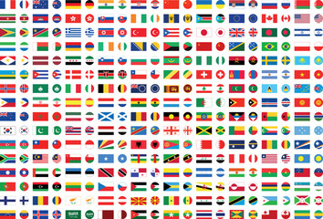 All countries flag set. National flags in circle shape. National flags set. Flags of countries