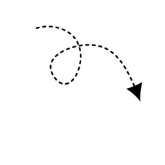 Black dash arrow on transparent background. Dashed style arrow icon for your design
