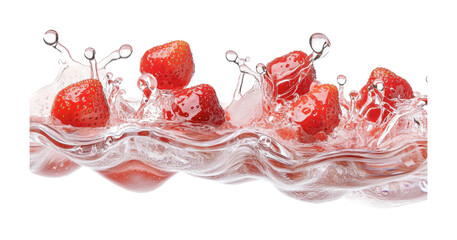 Fresh strawberries splashing in clear water create a refreshing summer vibe perfect for culinary events and seasonal promotions, cut out
