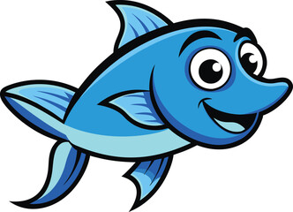 Cute Cartoon Blue Fish Illustration