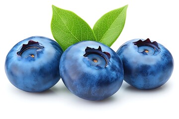 Obraz premium Blueberries with leaves on white background for health