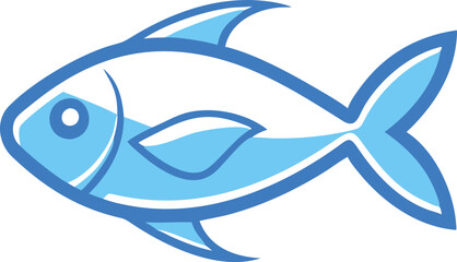 Simple Line Art Illustration of a Blue Fish